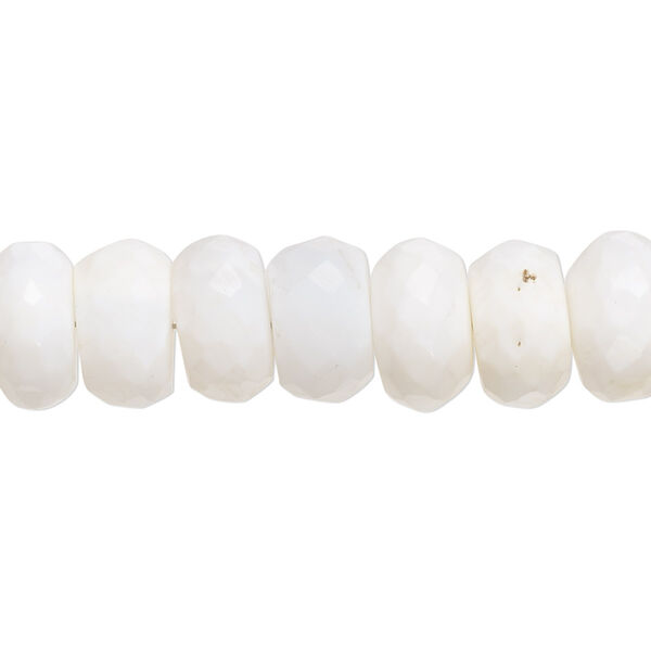 Bead, white opal (natural), 10x5mm-12x8mm hand-cut faceted rondelle with 0.4-1.4mm hole, B- grade, Mohs hardness 5 to 6-1/2. Sold per 7-inch strand, approximately 25 beads. image number 0