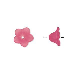 Component, acrylic, translucent frosted fuchsia, 11x7mm flower. Sold per pkg of 100.