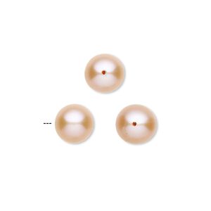 Pearl, White Lotus™, cultured freshwater, peach, (2) 8-8.5mm half-drilled round and (1) 9.5-10mm half-drilled round, B grade, Mohs hardness 2-1/2 to 5. Sold per 3-piece set.
