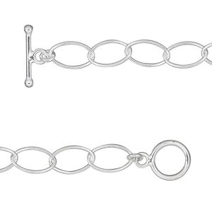 Chain, sterling silver, 6mm oval cable, 7 inches with toggle clasp. Sold individually.