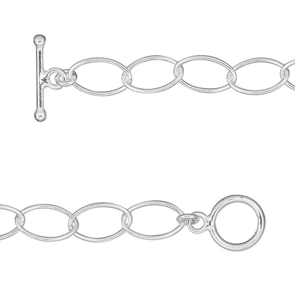 Chain, sterling silver, 6mm oval cable, 7 inches with toggle clasp. Sold individually. image number 0