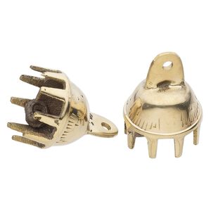 Bell, brass, 2-inch bell with lines / feet / clapper. Sold per pkg of 2.