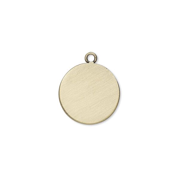 Drop, antique gold-plated brass, 15mm flat round. Sold per pkg of 4. image number 0