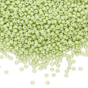 Seed bead, Preciosa Ornela Czech glass, pkg/50g, #11 rocaille, opaque rainbow pale green, (54410).