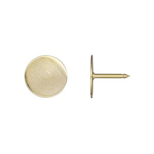 Tie tac back, gold-finished brass, 12mm flat round pad. Sold per pkg of 10.