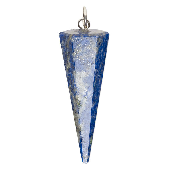 Focal, lapis lazuli (natural) and silver-plated brass, 38x14mm hand-cut faceted hexagon point, C grade, Mohs hardness 5 to 6. Sold individually. image number 0