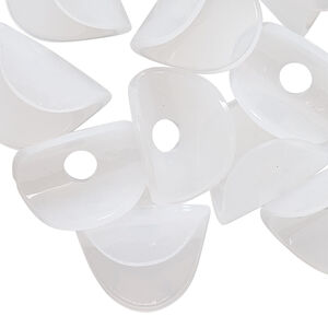 Bead, vintage German acrylic, white, 18x12mm folded flat oval. Sold per pkg of 24.