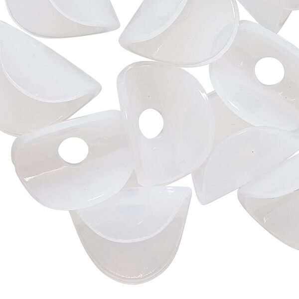 Bead, vintage German acrylic, white, 18x12mm folded flat oval. Sold per pkg of 24. image number 0