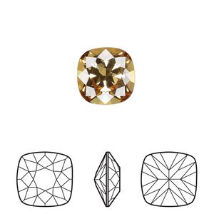 Fancy stone 1pk golden topaz foil back, Crystal Passions® 12mm square 4470