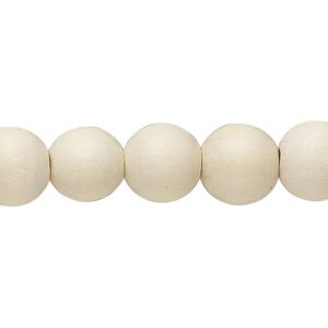 Bead, wood (dyed/waxed), white, 9-10mm round. Sold per 8-inch strand, approximately 20 beads.