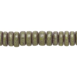Bead 1pkg1, Taiwanese cheesewood (dyed / waxed), light forest green, 8x4mm rondelle, 15-1/2 to 16 inches.
