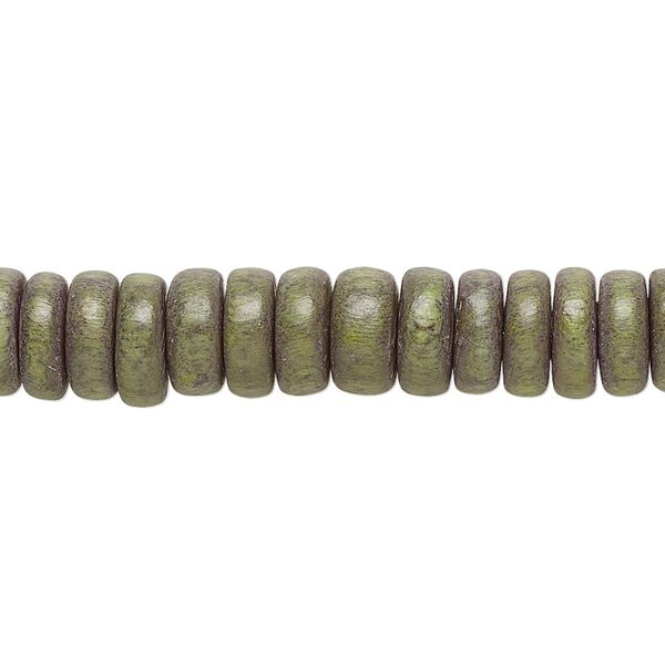 Bead 1pkg1, Taiwanese cheesewood (dyed / waxed), light forest green, 8x4mm rondelle, 15-1/2 to 16 inches. image number 0