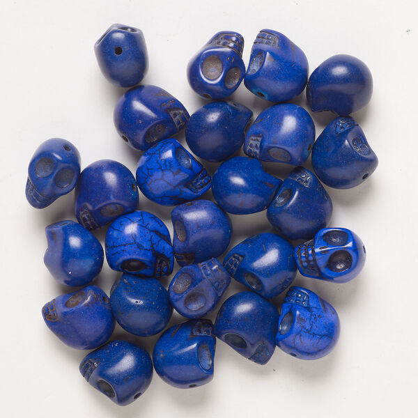 Bead mix, "howlite" (imitation) resin 1pkg25, opaque dark cobalt blue, 17x14mm-18x15mm skull. image number 1
