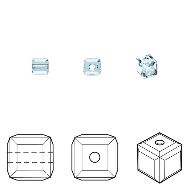 Bead 48pk aquamarine, Crystal Passions® 4mm cube 5601 image number 0