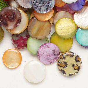 Mother-of-pearl shell 1pkg4oz, puffed flat round bead mix mixed colors 9-12mm