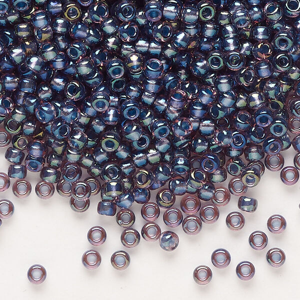 Seed bead, Miyuki, glass, pkg/250g, #8 rocaille, translucent tidal-lined luster crystal clear (RR-3747). image number 0
