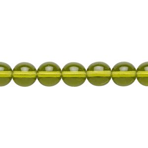 Bead, Czech glass druk, transparent olivine, 8mm round. Sold per 15-1/2" to 16" strand.
