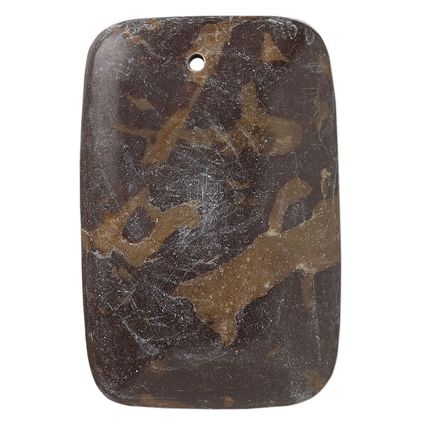 Focal, portoro marble (natural), 45x30mm-47x31mm puffed rectangle with flat back, C- grade, Mohs hardness 3. Sold individually. image number 0
