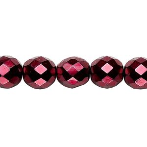 Bead, Czech fire-polished glass, opaque red carmen, 10mm faceted round. Sold per 15-1/2" to 16" strand.