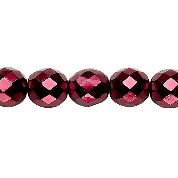 Bead, Czech fire-polished glass, opaque red carmen, 10mm faceted round. Sold per 15-1/2" to 16" strand. image number 0