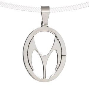 Pendant, stainless steel, 33x23mm oval with cutout. Sold individually.