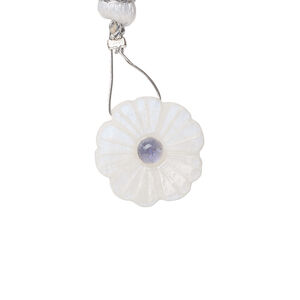 Rainbow moonstone / iolite 1pkg1, top-drilled hand-cut 1sided carved flower bead natural, 16mm