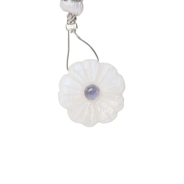Rainbow moonstone / iolite 1pkg1, top-drilled hand-cut 1sided carved flower bead natural, 16mm image number 0
