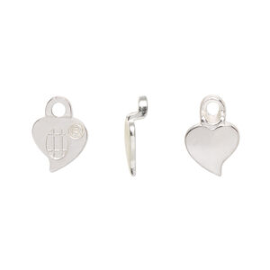 Bail 1pkg4, Aanraku&reg;, glue-on earring, silver-plated "pewter" (zinc-based alloy), 13x9mm with 9x9mm heart flat base.