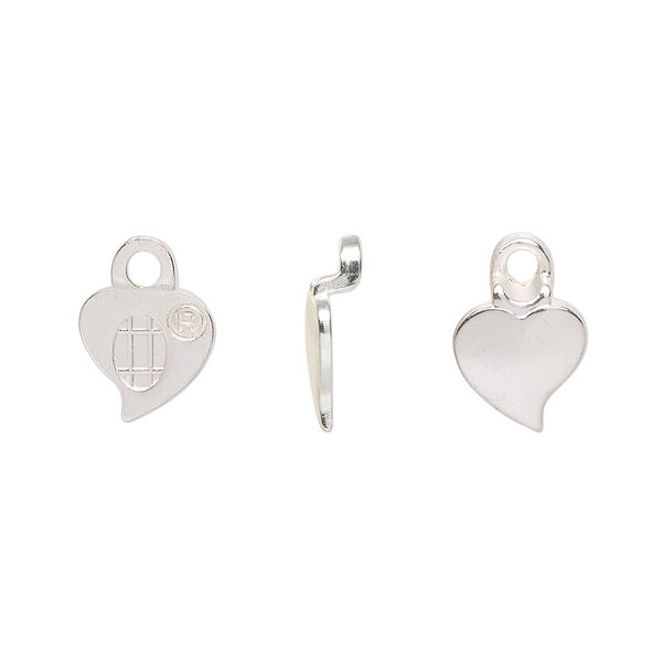 Bail 1pkg4, Aanraku&reg;, glue-on earring, silver-plated "pewter" (zinc-based alloy), 13x9mm with 9x9mm heart flat base. image number 0