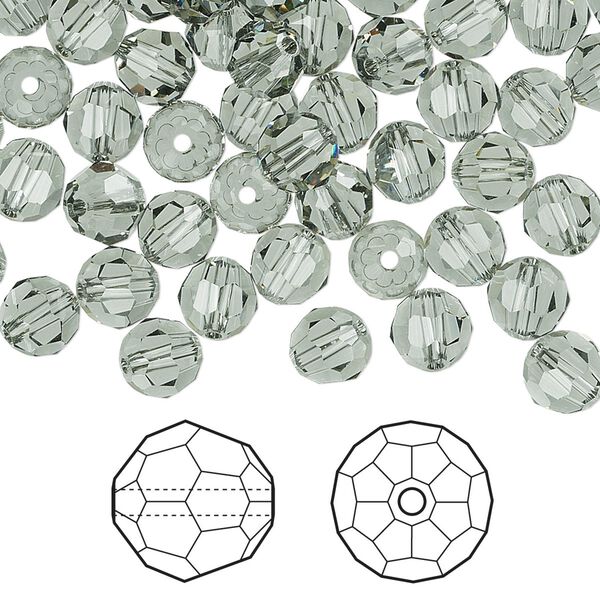 Bead 360pk black diamond, Swarovski® 6mm round 5000 image number 0