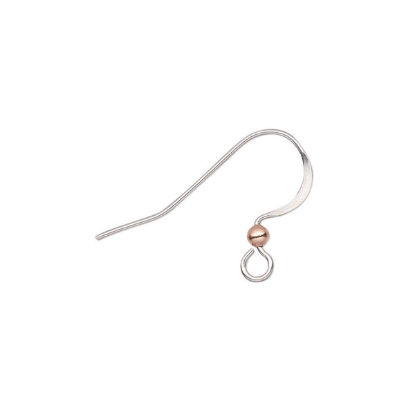 Ear wire, stainless steel and copper-plated brass, 16.5mm fishhook with 2.5mm ball and open loop, 21 gauge. Sold per pkg of 10 pairs. image number 0