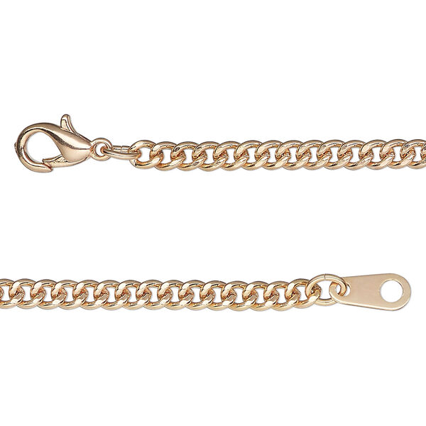 Chain, rose gold-finished brass, 3mm curb, 20 inches with lobster claw clasp. Sold individually. image number 0
