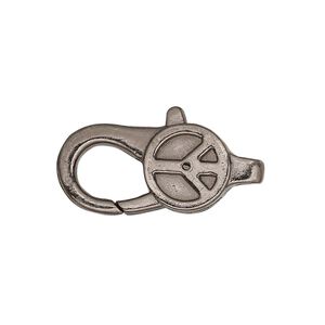 Clasp lobster claw 1pkg4 gunmetal-plated "pewter" (zinc alloy), 27.5x12mm double-sided, 1-strand
