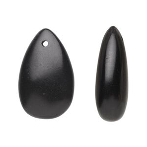 Jet 1pkg2, hand-cut top-drilled puffed teardrop bead natural 27x17mm-30x19mm