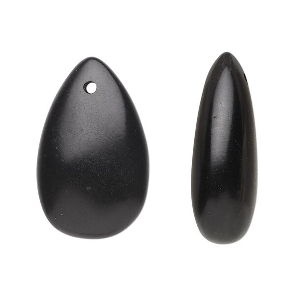 Jet 1pkg2, hand-cut top-drilled puffed teardrop bead natural 27x17mm-30x19mm image number 0