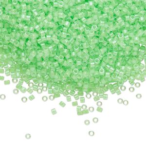 Seed bead, Delica®, glass, pkg/7.5g, #11 round, translucent luminous inside dyed color mint green (DB-2040).