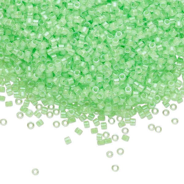 Seed bead, Delica®, glass, pkg/7.5g, #11 round, translucent luminous inside dyed color mint green (DB-2040). image number 0