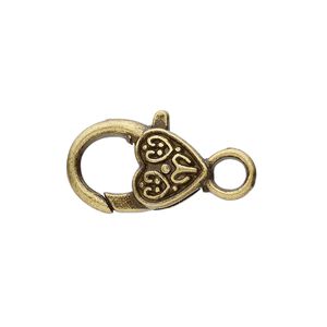 Clasp lobster claw 1pkg8 brass-plated "pewter" (zinc alloy), 19.5x12.5mm double-sided, antique 1-strand