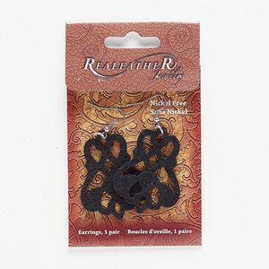 Earring, suede and silver-finished "pewter" (zinc-based alloy), black, 2-1/2 to 2-3/4 inches with cutout design. Sold per pair.