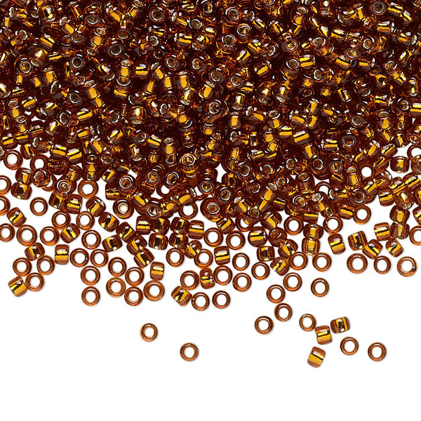 Seed bead, TOHO BEADS®, glass, pkg/250g, #11 round, transparent silver-lined smoky topaz (TR-11-34). image number 0