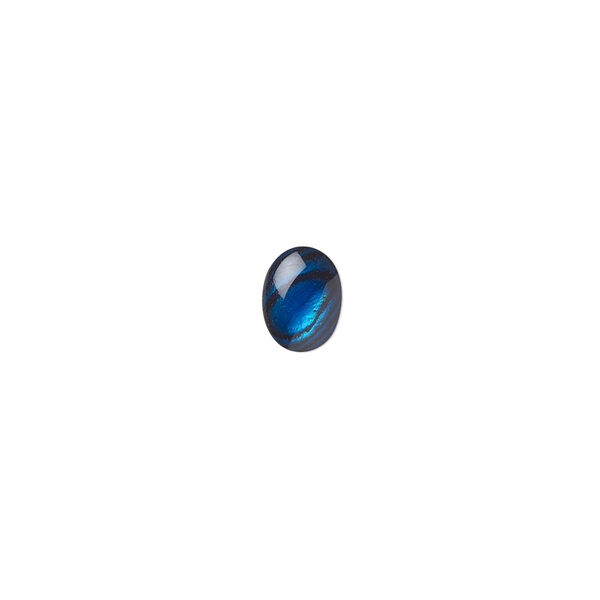 Cabochon, paua shell (dyed / coated), blue, 8x6mm calibrated oval, Mohs hardness 3-1/2. Sold per pkg of 10. image number 0
