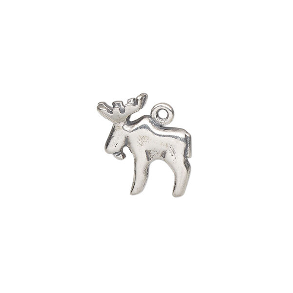 Charm, antiqued sterling silver, 16x15mm 2-sided moose. Sold individually. image number 0