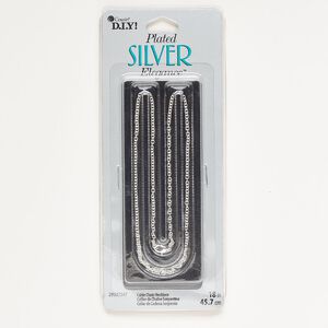 Chain, silver-finished brass, 2mm rolo, 18 inches with lobster claw clasp. Sold individually.