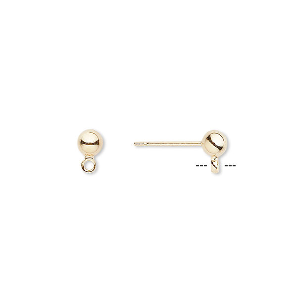 Earstud, gold-finished brass and stainless steel, 4mm ball with closed loop. Sold per pkg of 250 pairs. image number 0
