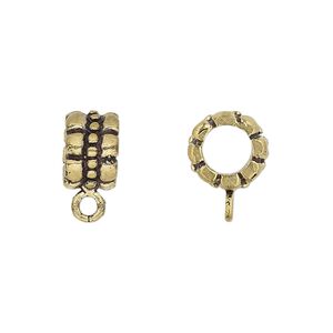Bead, antique gold-finished brass, 10x7mm textured rondelle with loop, 6.5mm hole. Sold per pkg of 2.