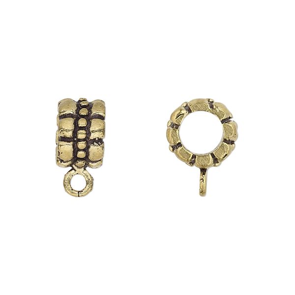 Bead, antique gold-finished brass, 10x7mm textured rondelle with loop, 6.5mm hole. Sold per pkg of 2. image number 0