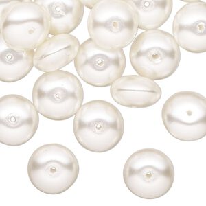 Bead, glass pearl, coated glass, white, 11x7mm saucer. Sold per 12 " strand, approximately 50 beads.