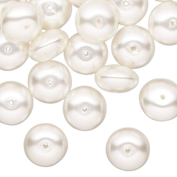 Bead, glass pearl, coated glass, white, 11x7mm saucer. Sold per 12 " strand, approximately 50 beads. image number 0