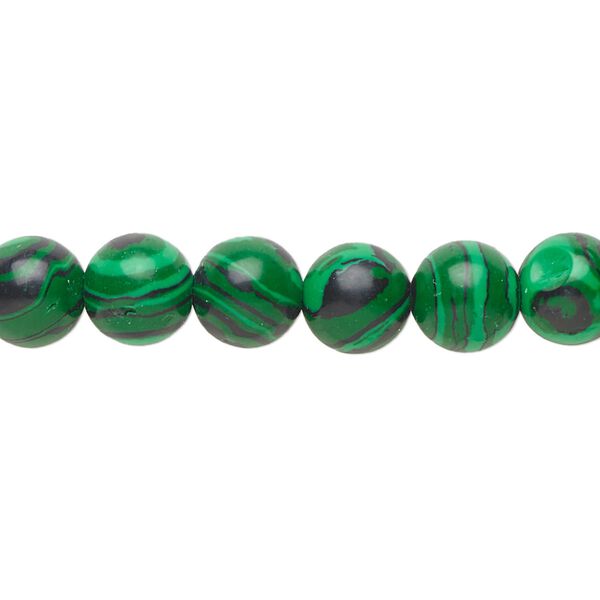 Bead, "malachite" (imitation)(resin), green, 8mm round. Sold per 8-inch strand, approximately 25 beads. image number 0