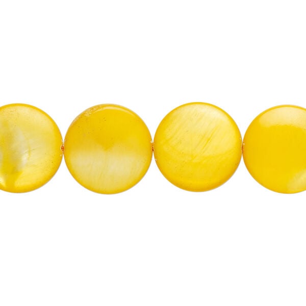 Mother-of-pearl shell 1pkg1, puffed flat round bead 15 inch mango 12-13mm image number 0
